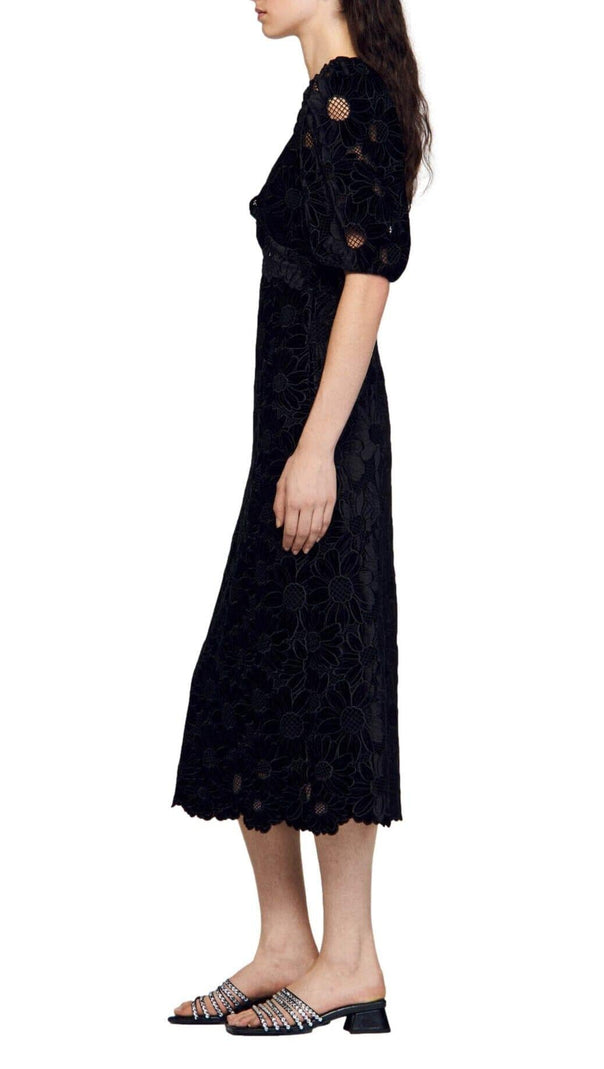 AIIZIE GUIPURE VELVET DAISY PRINT MAXI DRESS - product image