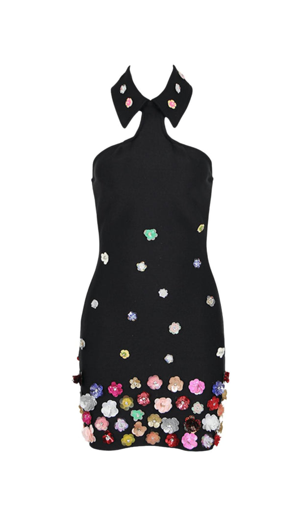 AIIZIE HALTER EMBELLISHED FLOWERS MINI DRESS - product image