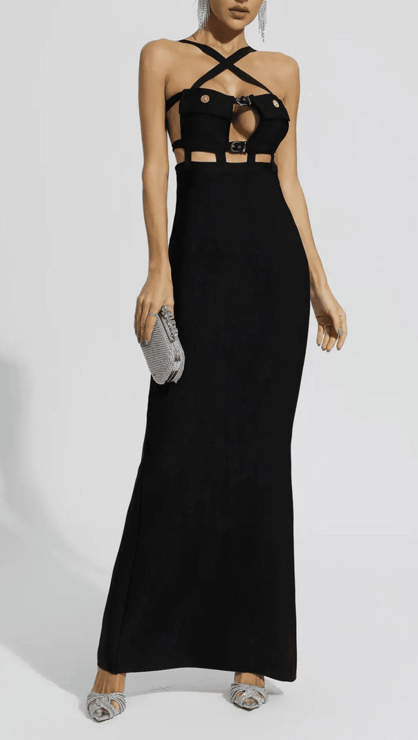 AIIZIE HALTER POCKET BANDAGE MAXI DRESS - product image