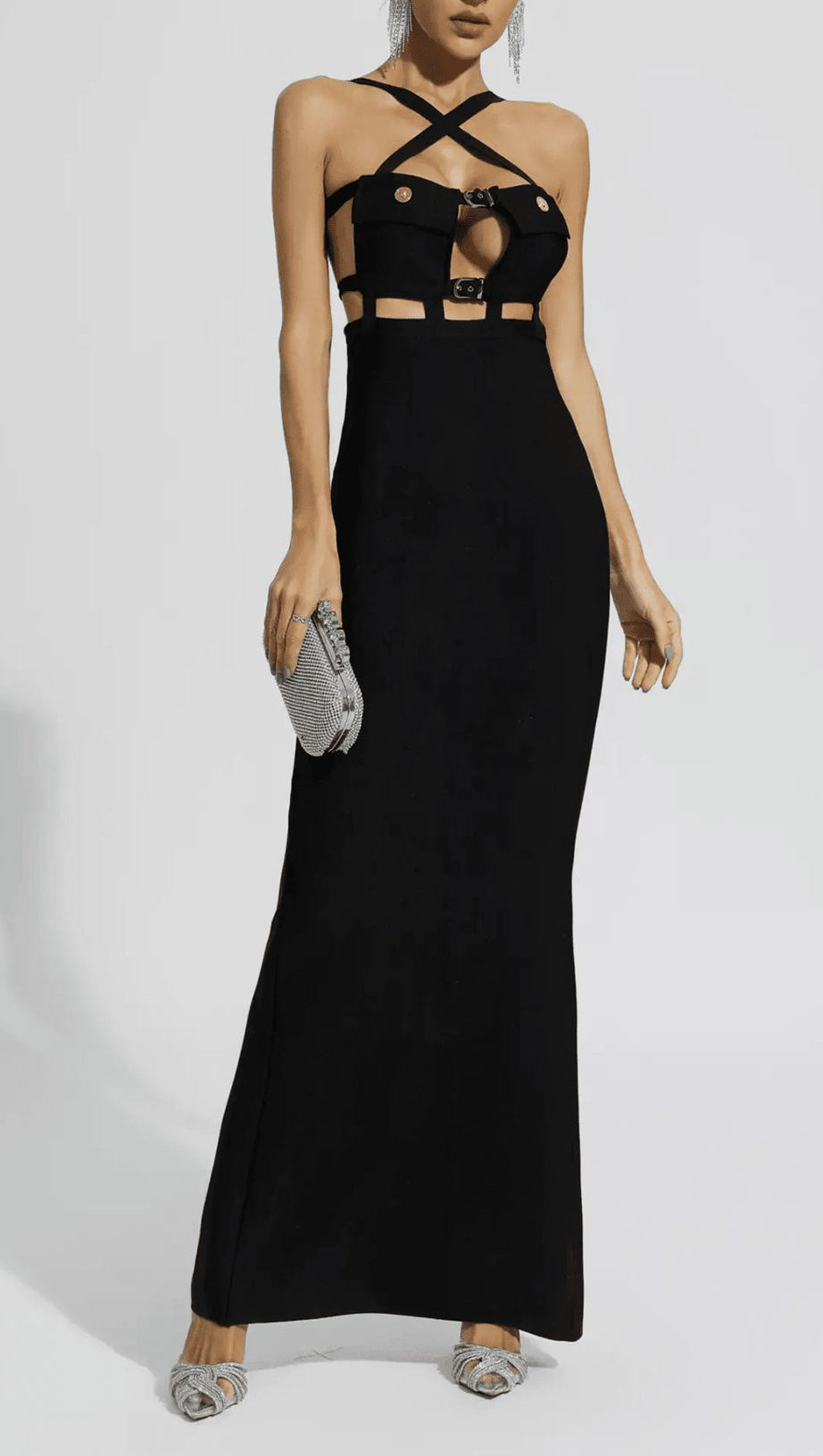 HALTER POCKET BANDAGE MAXI DRESS