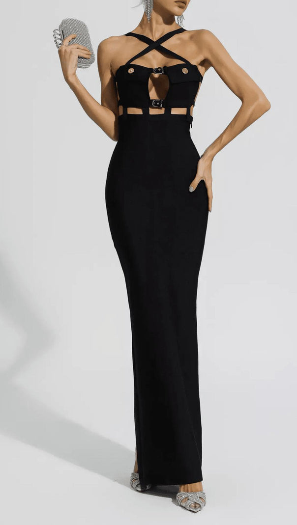 AIIZIE HALTER POCKET BANDAGE MAXI DRESS - product image