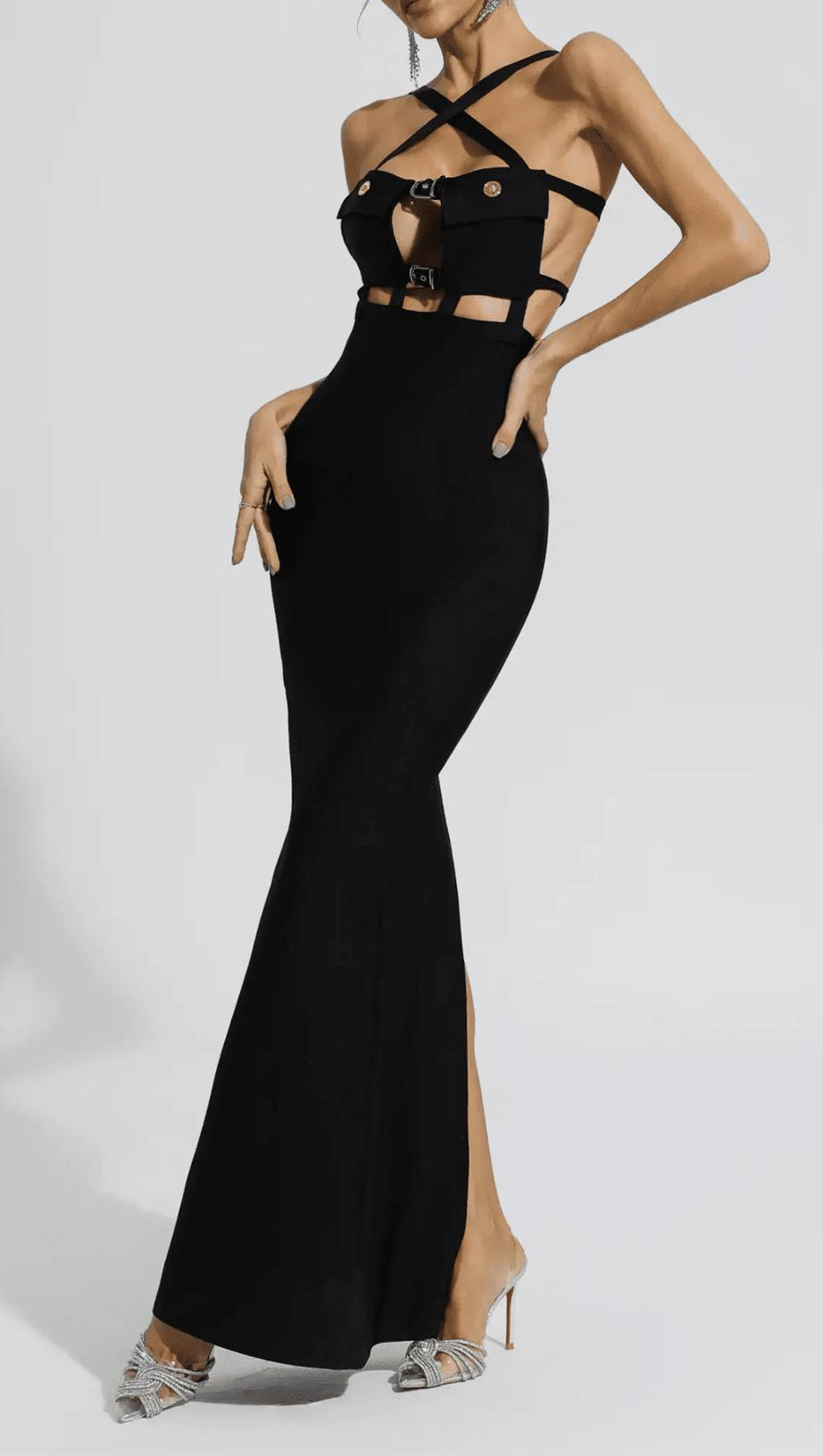 HALTER POCKET BANDAGE MAXI DRESS