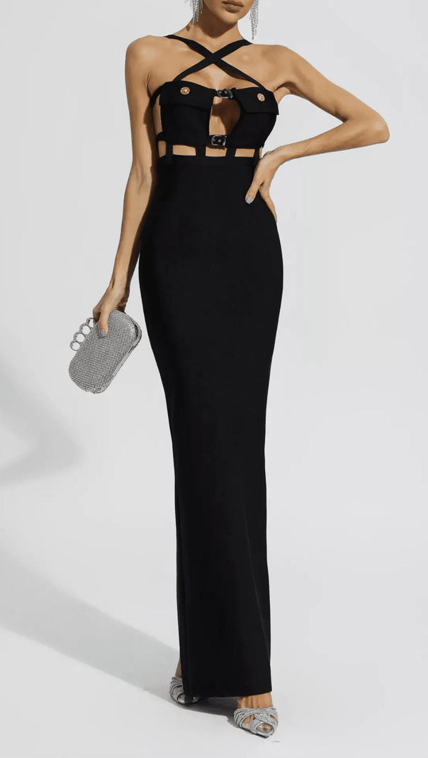 AIIZIE HALTER POCKET BANDAGE MAXI DRESS - product image