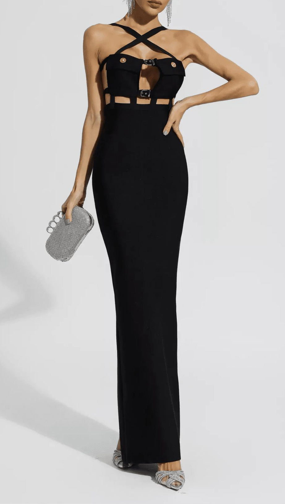 HALTER POCKET BANDAGE MAXI DRESS