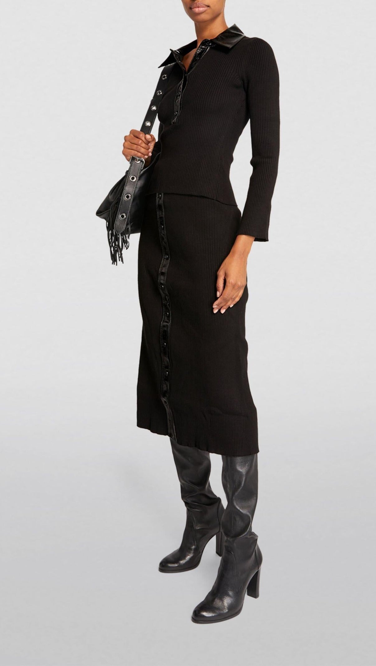 AIIZIE KNIT BUTTON SLIT MAXI SKIRT - product image