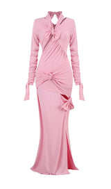 KNOTTED CUTOUT MAXI SLITS GOWN IN PINK