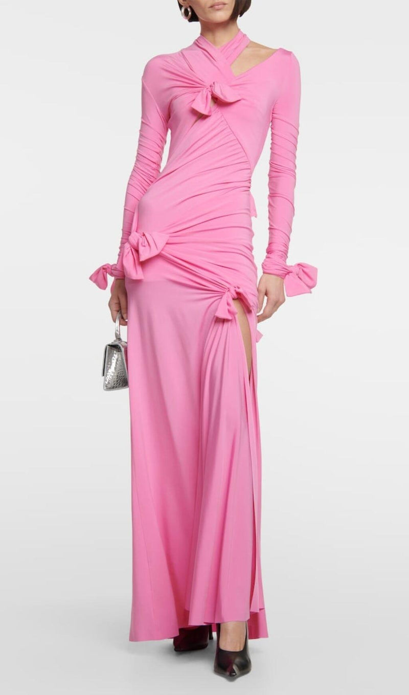 KNOTTED CUTOUT MAXI SLITS GOWN IN PINK