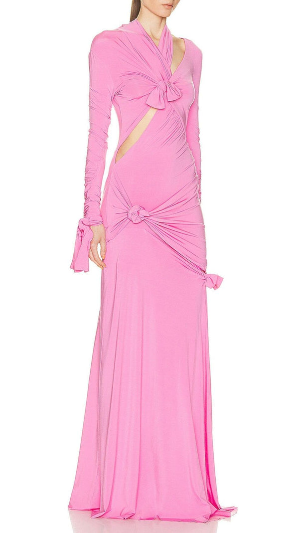 AIIZIE KNOTTED CUTOUT MAXI SLITS GOWN IN PINK - product image