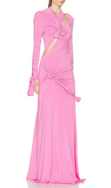 KNOTTED CUTOUT MAXI SLITS GOWN IN PINK