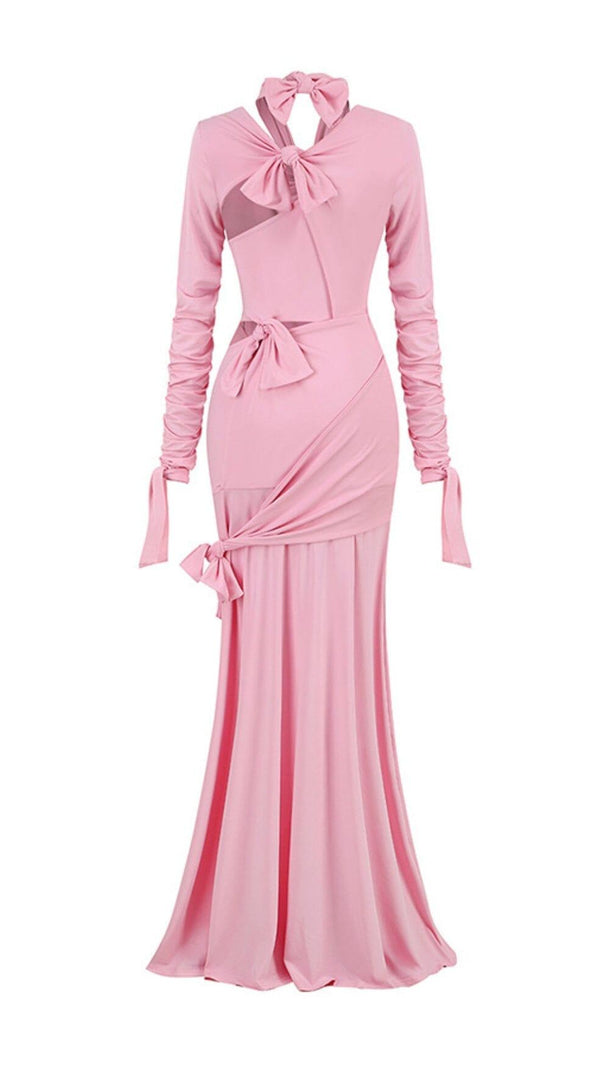Knotted Cutout Maxi Slits Gown in Pink