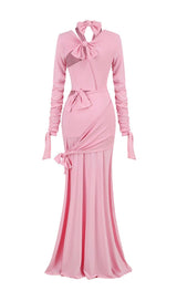 KNOTTED CUTOUT MAXI SLITS GOWN IN PINK