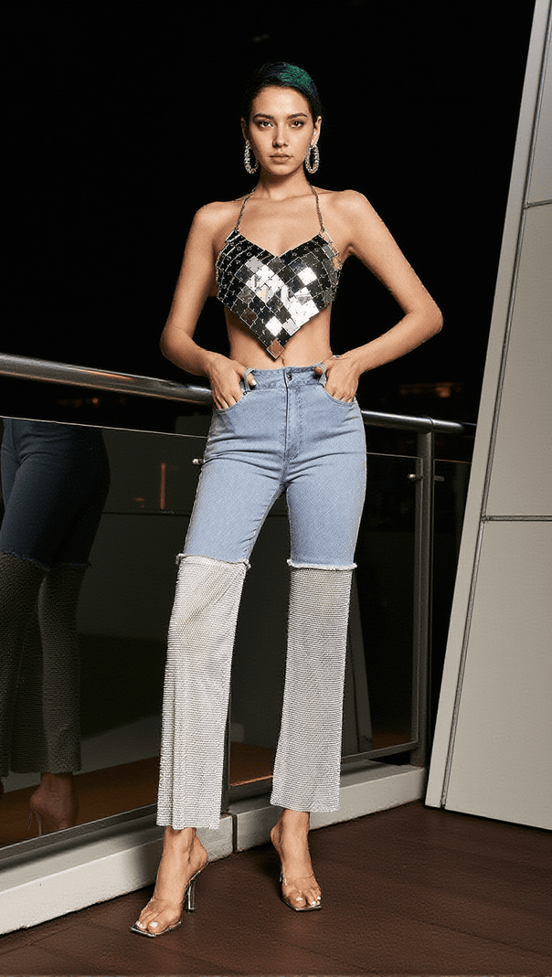 AIIZIE ODELIA MESH DENIM PANTS IN WHITE - product image