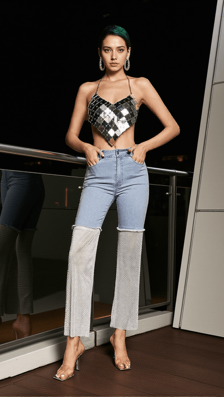 PANTALONI IN DENIM A RETE ODELIA IN BIANCO