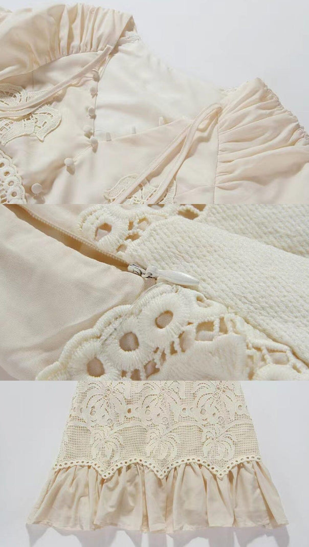 MINI ABITO IN PIZZO FLOREALE CON SCOLLO A V