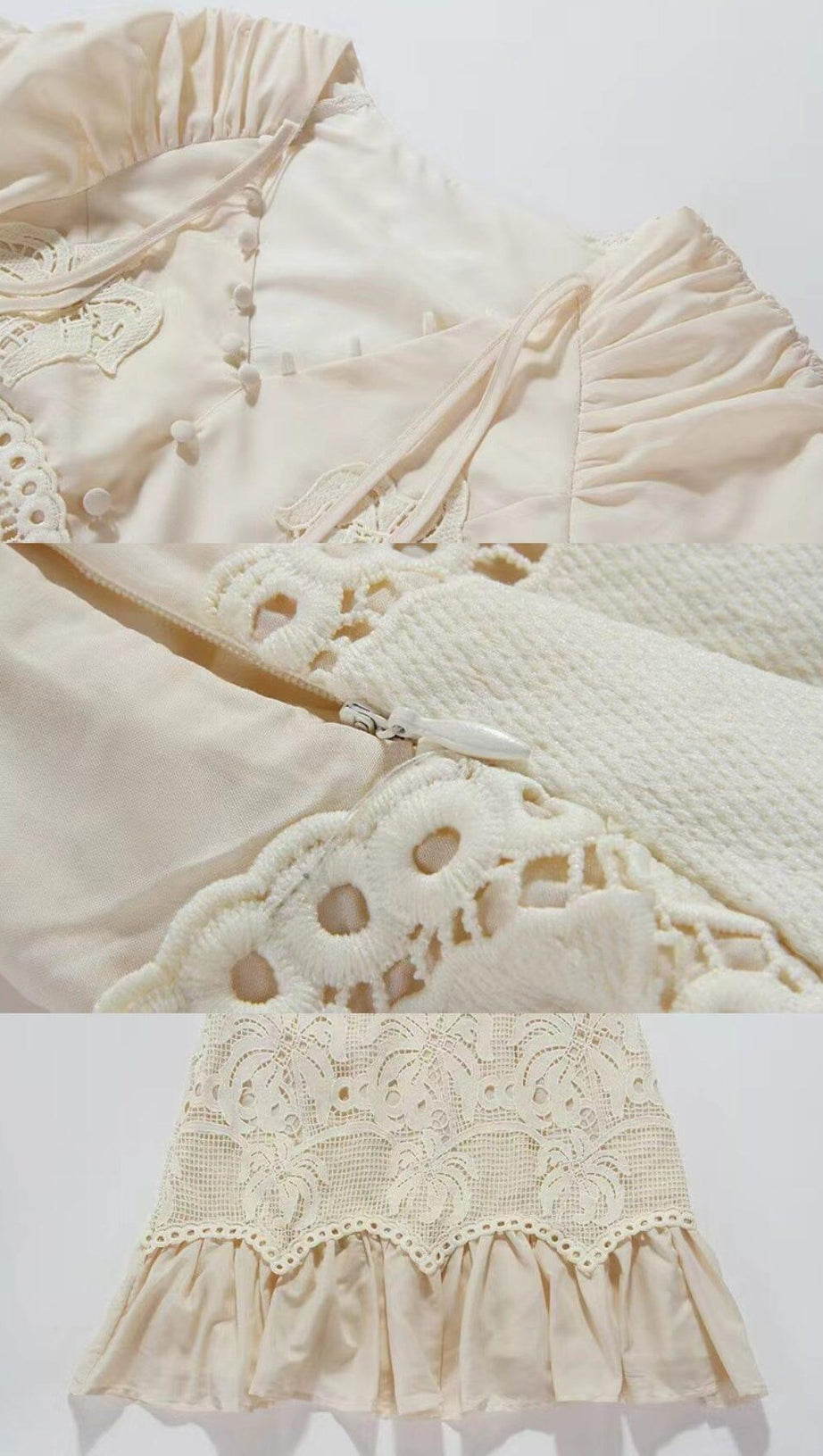 MINIKLEID MIT SPITZENBLUMEN UND V-AUSSCHNITT