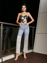 Odelia Mesh Denim Pants In White