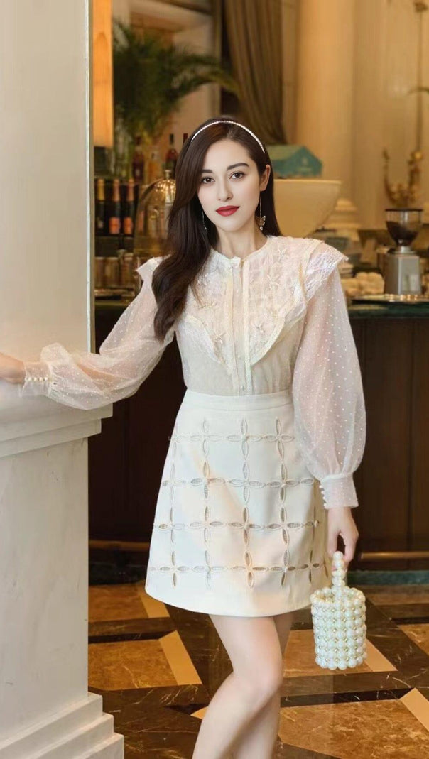 AIIZIE LACE LANTERN SLEEVE MINI DRESS - product image