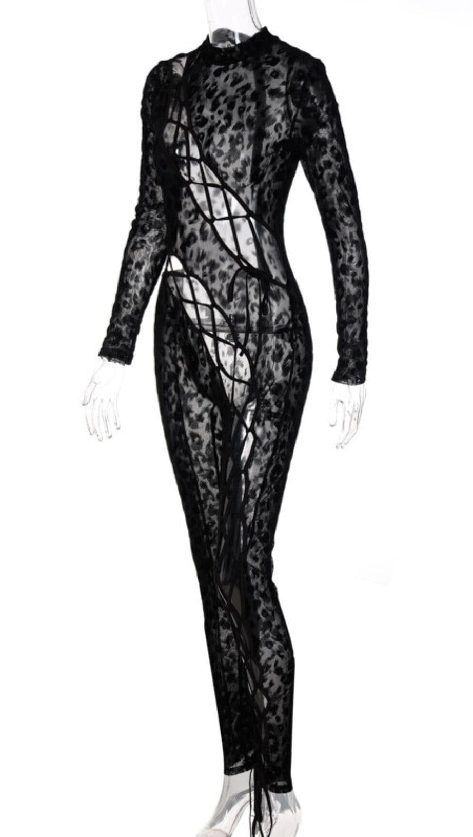 Netz-Overall mit Schnürung und Leopardenmuster