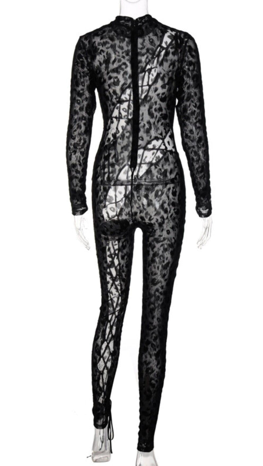 Netz-Overall mit Schnürung und Leopardenmuster