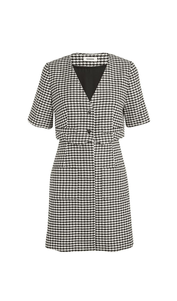 LAYERED HOUNDSTOOTH TWEED MINI DRESS