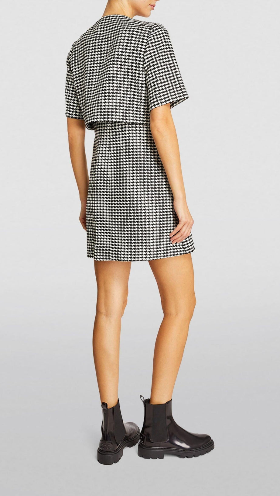 MINIKLEID AUS TWEED MIT HAHNENTRITTMUSTER UND MEHREREM LAGEN 