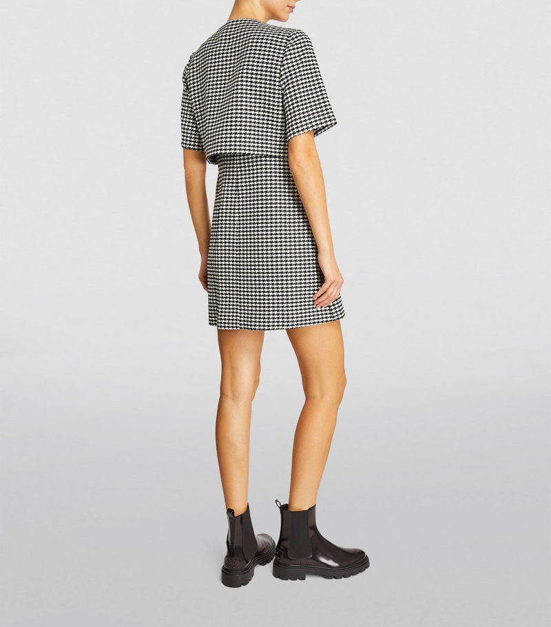 LAYERED HOUNDSTOOTH TWEED MINI DRESS