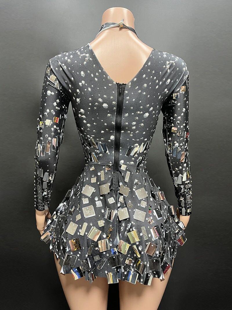 LONG SLEEVE EMBELLISHED MINI DRESS IN BLACK