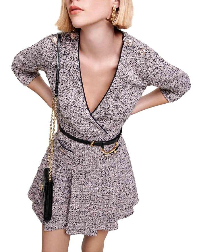 AIIZIE METALLIC TWEED CROSSOVER DRESS - product image
