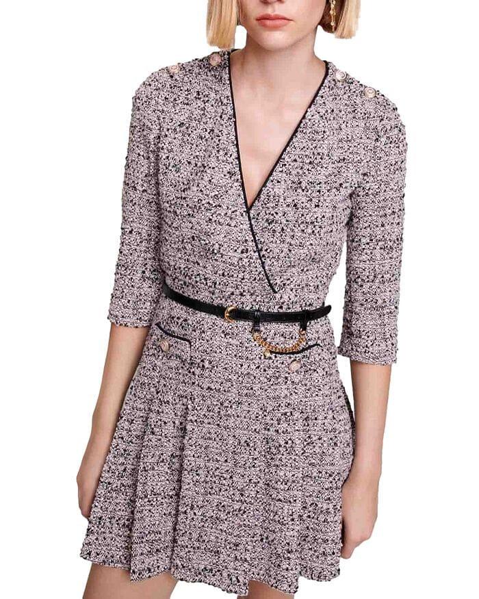 AIIZIE METALLIC TWEED CROSSOVER DRESS - product image