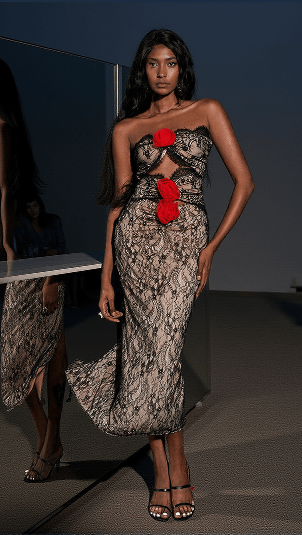 AIIZIE PHOENIX PATCHWORK FLOWER LACE DRESS - product image