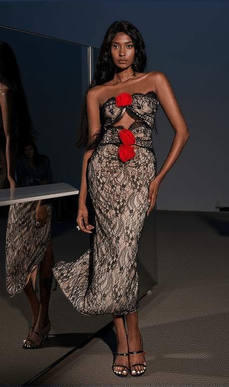 Phoenix Patchwork-Blumenspitzenkleid