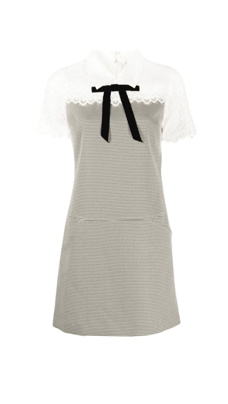 MIXED MEDIA LACE HOUNDSTOOTH DRESS