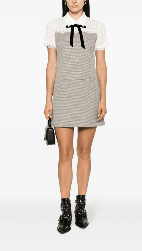 AIIZIE MIXED MEDIA LACE HOUNDSTOOTH DRESS - product image