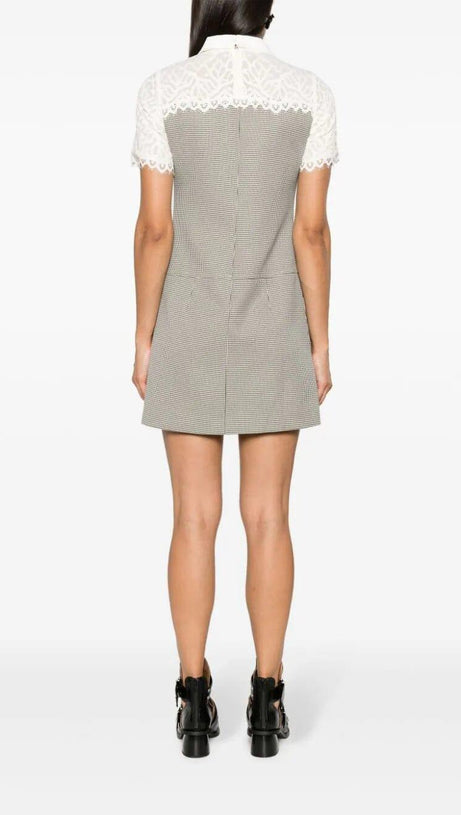 MIXED MEDIA LACE HOUNDSTOOTH DRESS