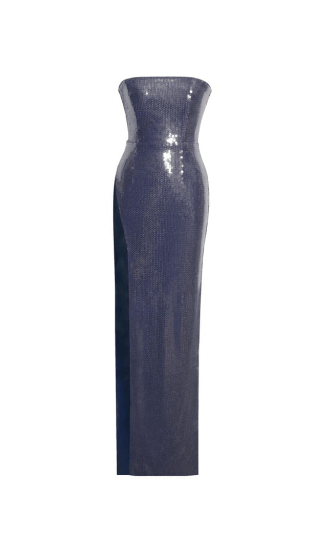 AIIZIE NAVY SEQUIN STRAPLESS HIGH SLIT MAXI DRESS - product image