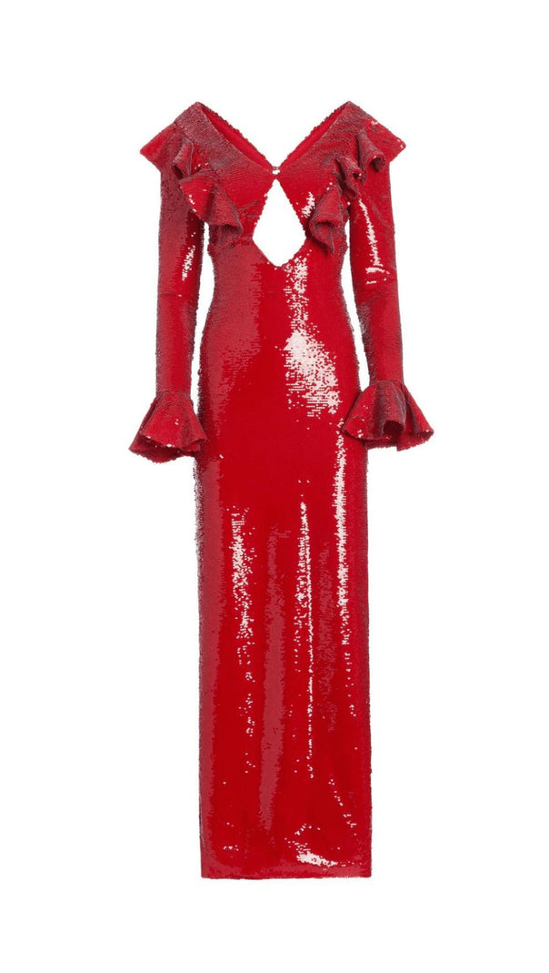 AIIZIE RED SEQUIN BACKLESS MAXI DRESS - product image