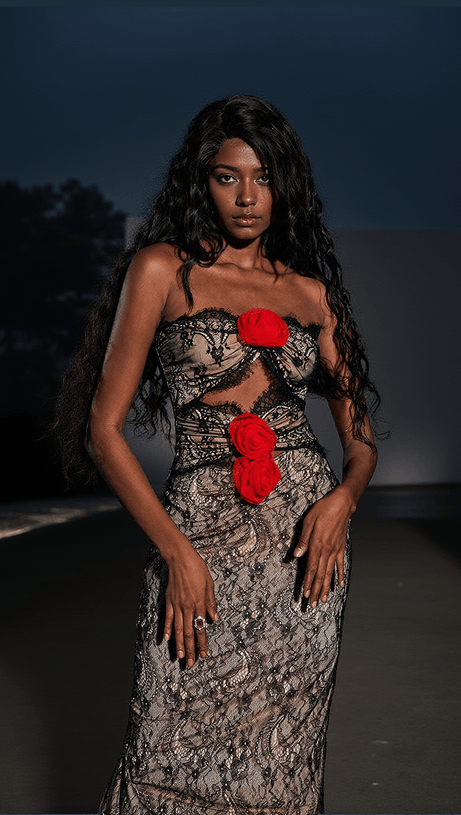 ABITO IN PIZZO CON FIORI PATCHWORK PHOENIX