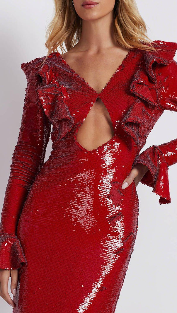 AIIZIE RED SEQUIN BACKLESS MAXI DRESS - product image