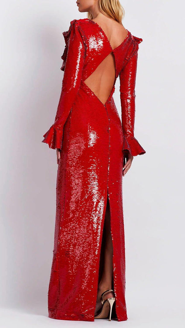 AIIZIE RED SEQUIN BACKLESS MAXI DRESS - product image