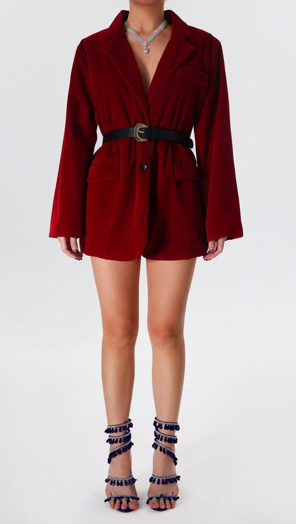 AIIZIE RED VELVET BLAZER WITH BELT - product image