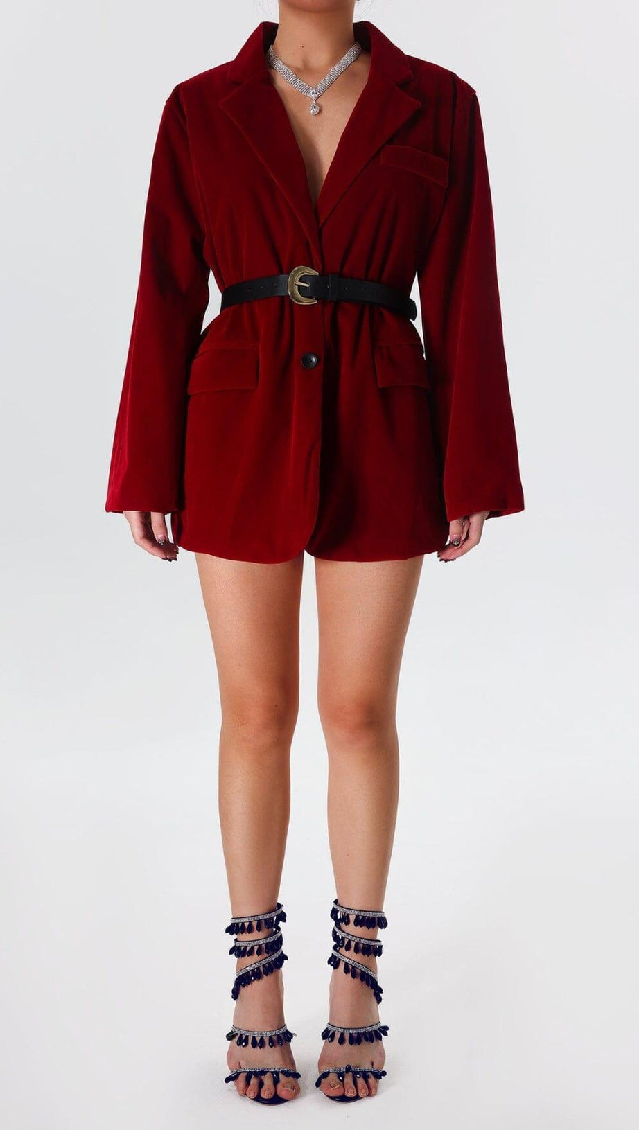 BLAZER IN VELLUTO ROSSO CON CINTURA