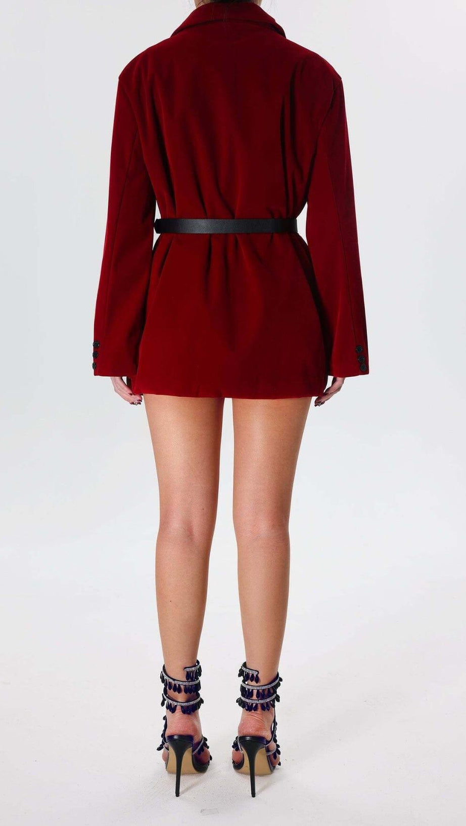 BLAZER IN VELLUTO ROSSO CON CINTURA