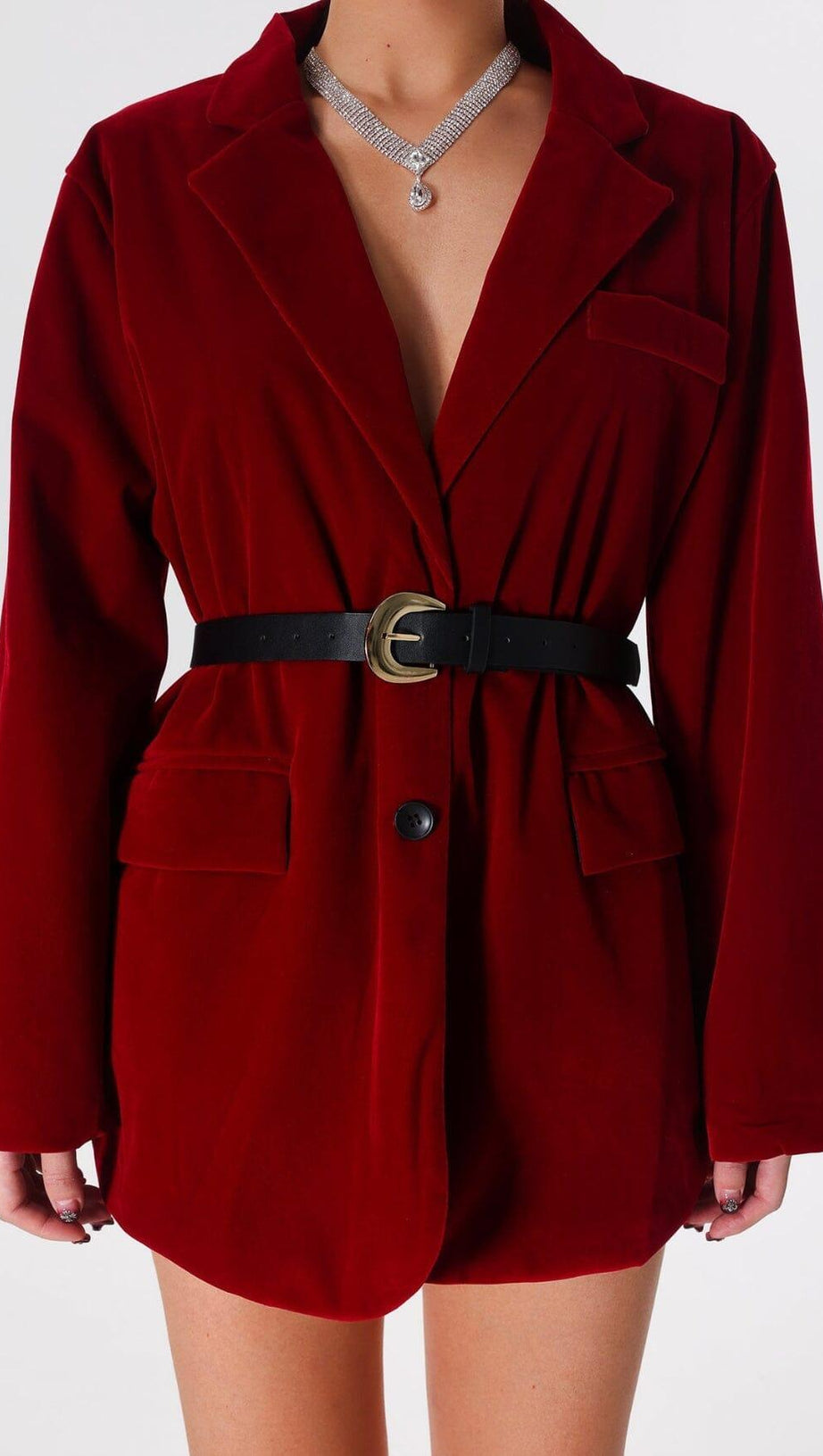 BLAZER IN VELLUTO ROSSO CON CINTURA