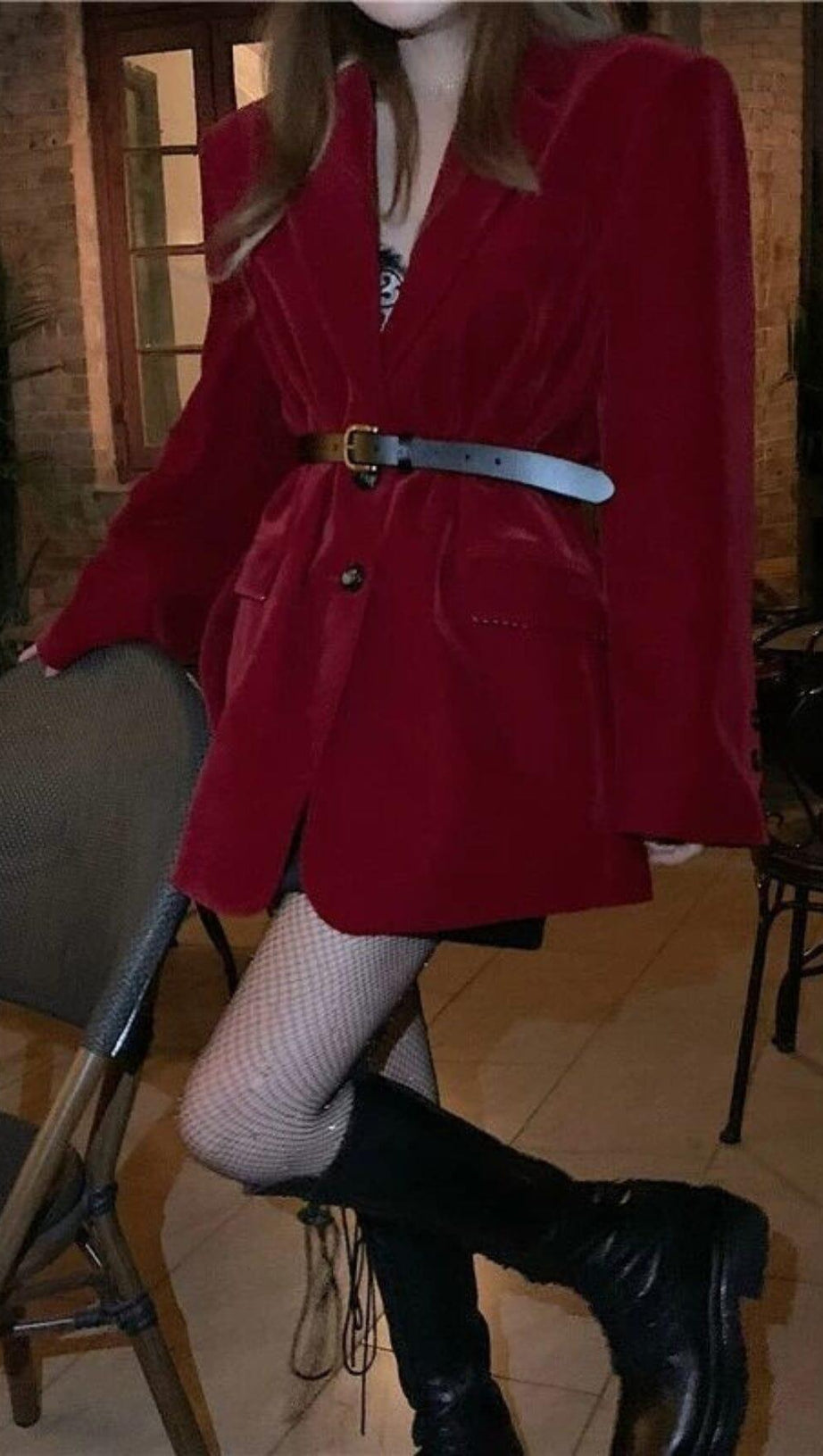 BLAZER IN VELLUTO ROSSO CON CINTURA