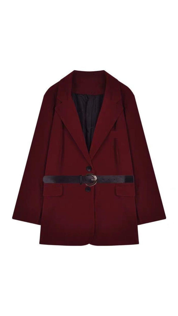 AIIZIE RED VELVET BLAZER WITH BELT - product image