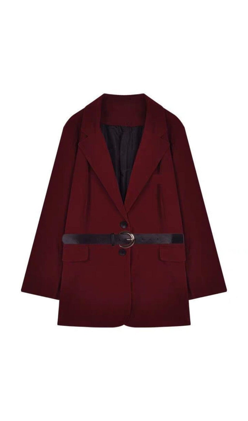 RED VELVET BLAZER WITH BELT