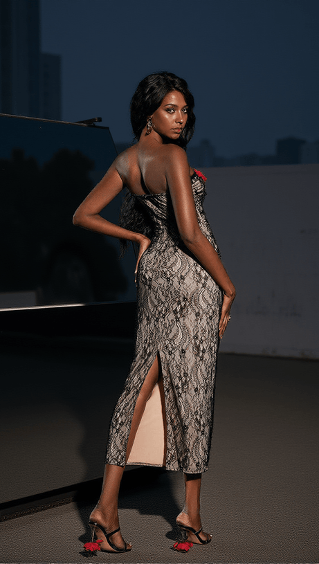 ABITO IN PIZZO CON FIORI PATCHWORK PHOENIX