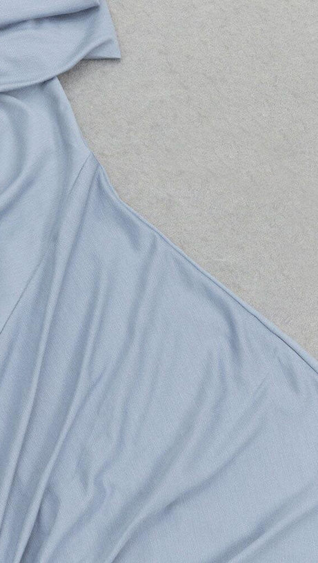 RUCHED SLIT MAXI DRESS IN BLUE