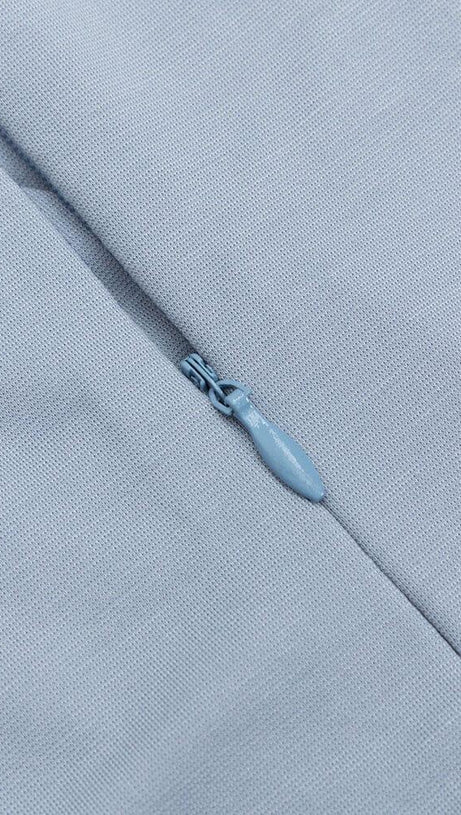 RUCHED SLIT MAXI DRESS IN BLUE