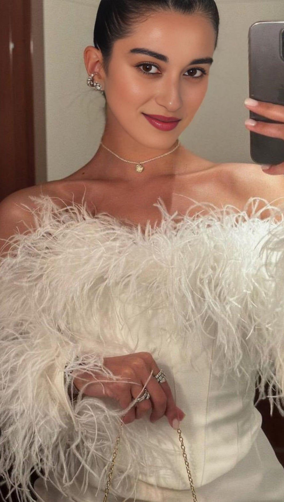 FEATHER CORSET MINI DRESS IN WHITE